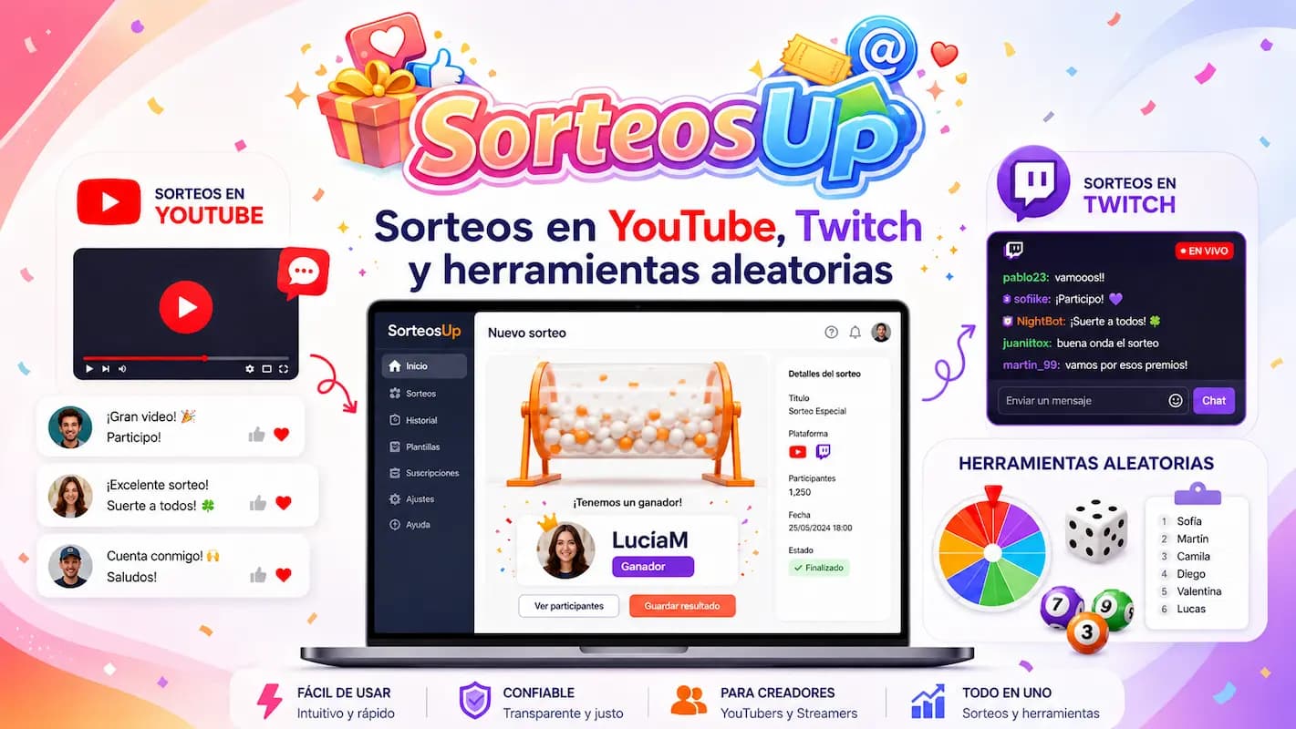 SorteosUp, la plataforma española para hacer sorteos en YouTube y Twitch de forma verificable