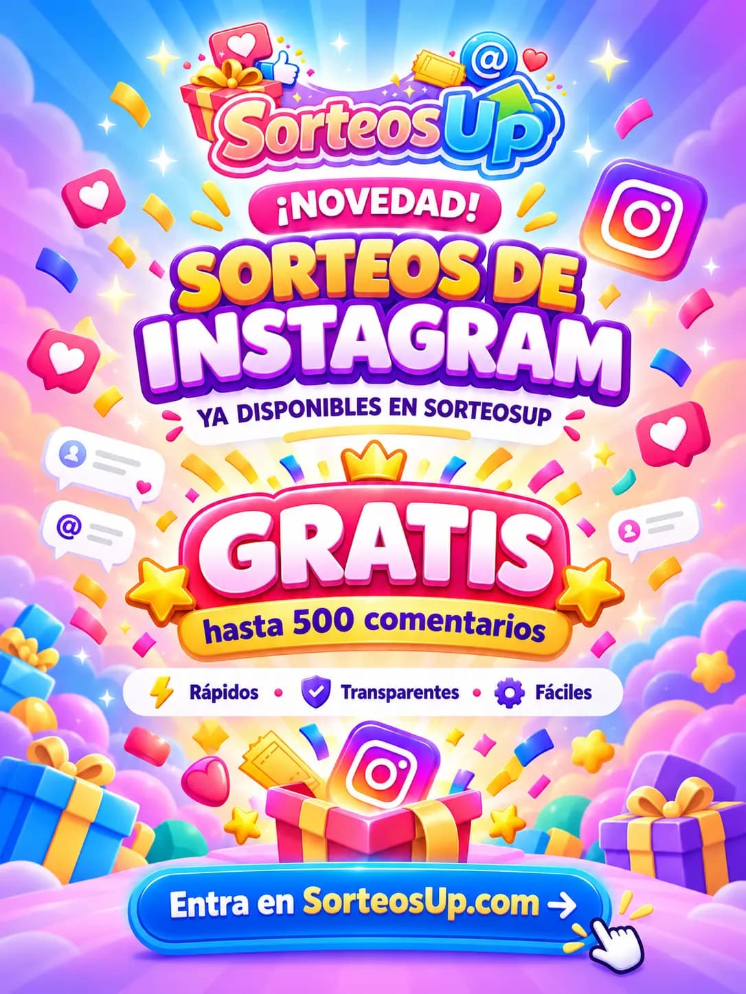 SorteosUp intègre les tirages au sort Instagram et permet de les réaliser gratuitement jusqu'à 500 commentaires