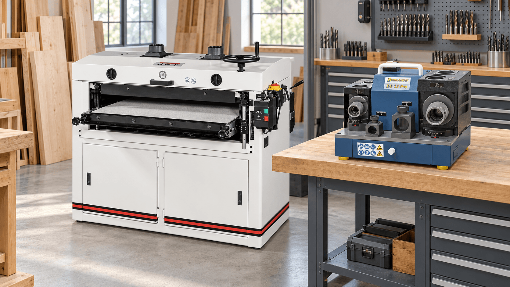 Workshop planning with Krollit: processing wood surfaces and sharpening metal drill bits